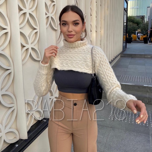 BLOGGERS FAV🔥ZARA CABLE KNIT SLEEVE SCARF SWEATER - Picture 7 of 16